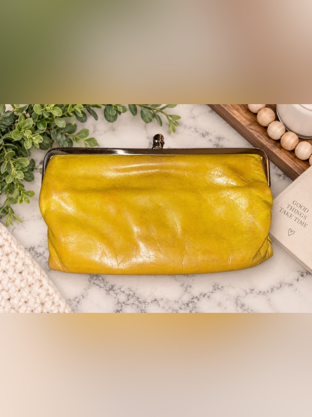 HOBO Lauren Yellow Leather Double Frame Clutch Wallet